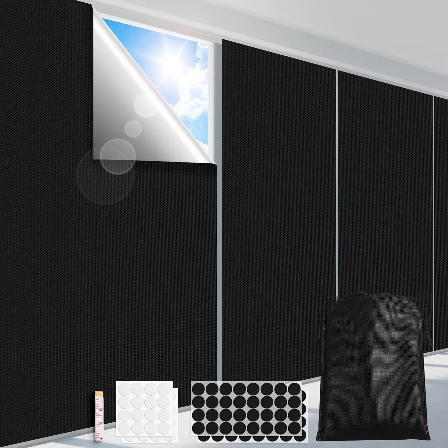 100% Blackout Curtains for Bedroom 118" x 57" Portable Blackout Shades Film No Drilling Travel Blackout Blinds Sun Light Blocker Window Cover Black Out Curtains for Nursery Dorm Room, 2 Pack