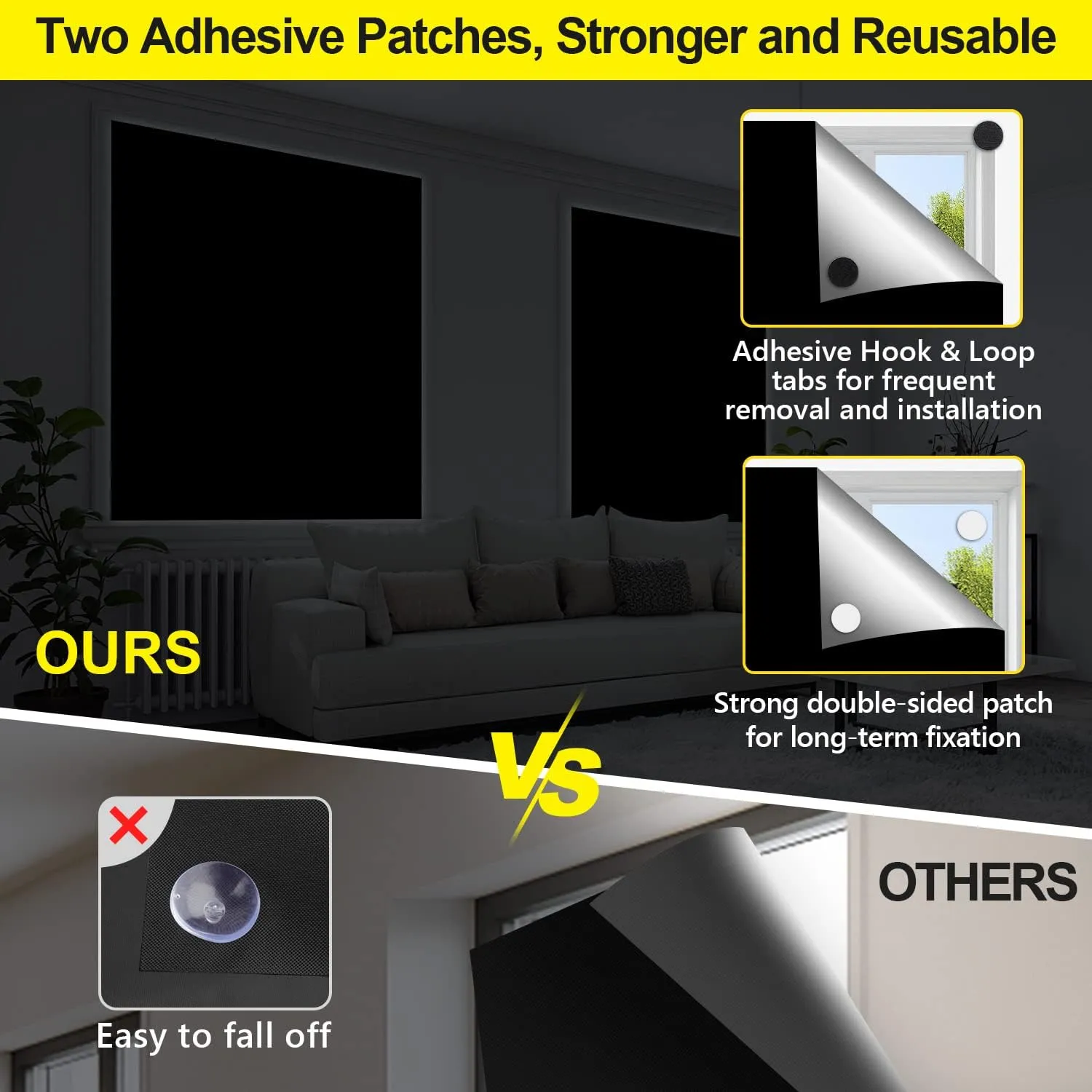 100% Blackout Curtains for Bedroom 118" x 57" Portable Blackout Shades Film No Drilling Travel Blackout Blinds Sun Light Blocker Window Cover Black Out Curtains for Nursery Dorm Room, 2 Pack