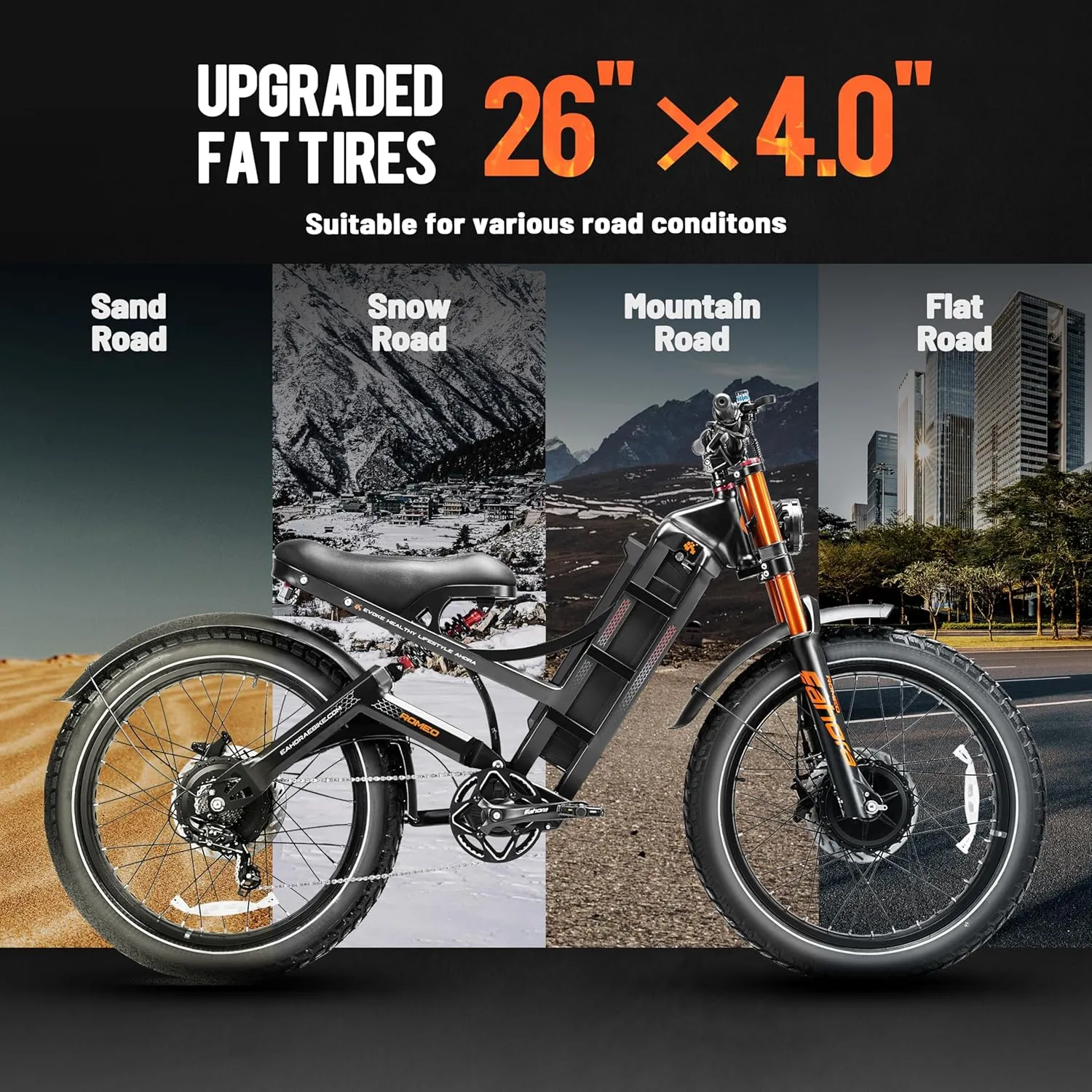 2025 Romeo Pro 3/ Pro 2 5000W/ 4000W 46-50MPH Dual Motor Electric Bike for Adults, 80/70Ah/200  Miles Long Range Electric Bike, 26'' Puncture-Proof Tire, 7-Speed Pedal Assist UL Certificate