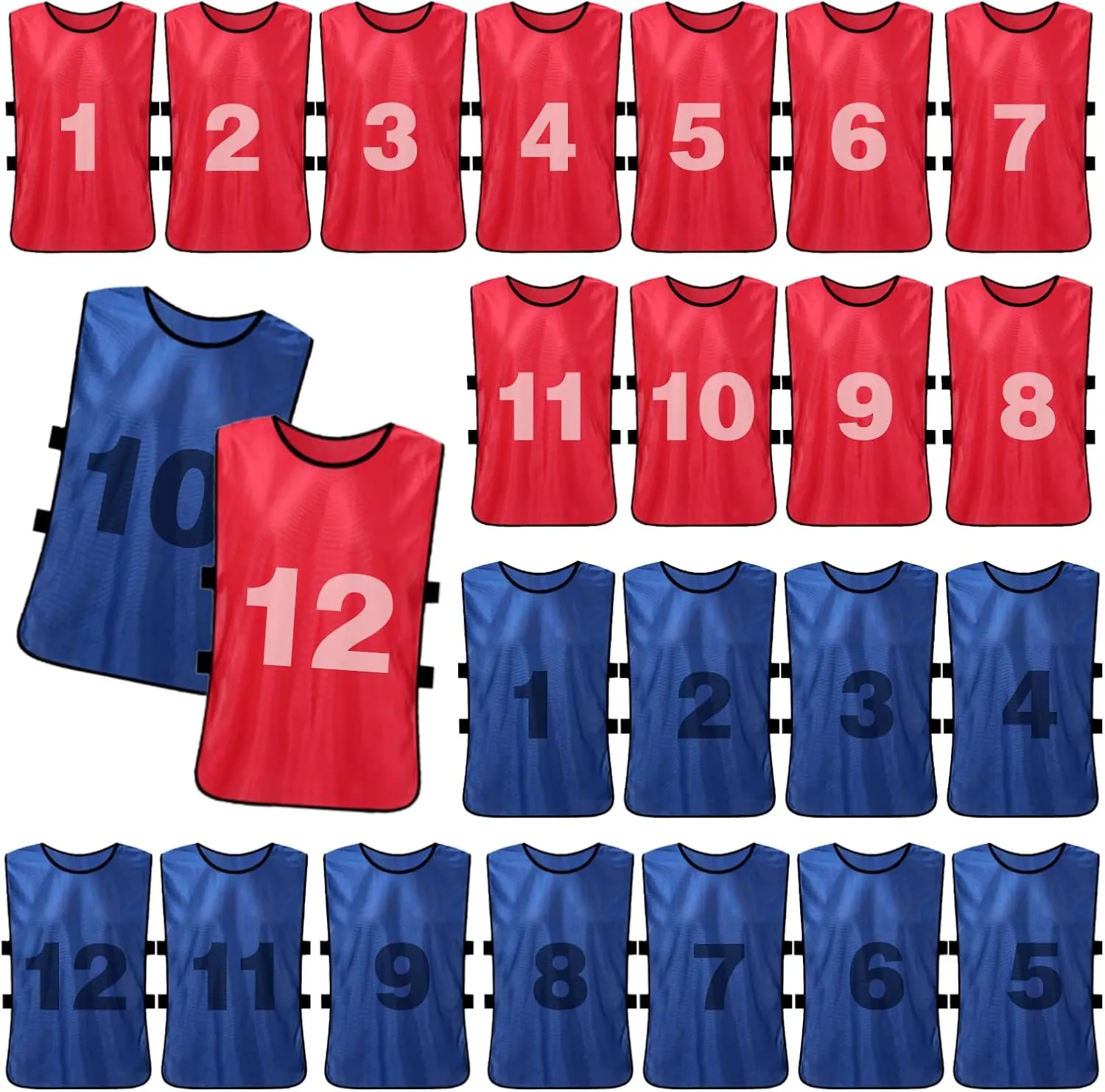 24 Pack Scrimmage Team Soccer Pinnies Vests Jerseys with Belt, Basketball Football Practice Jerseys for Men, Team Training Practice Vests Pinnies for Sports Youth and Adult