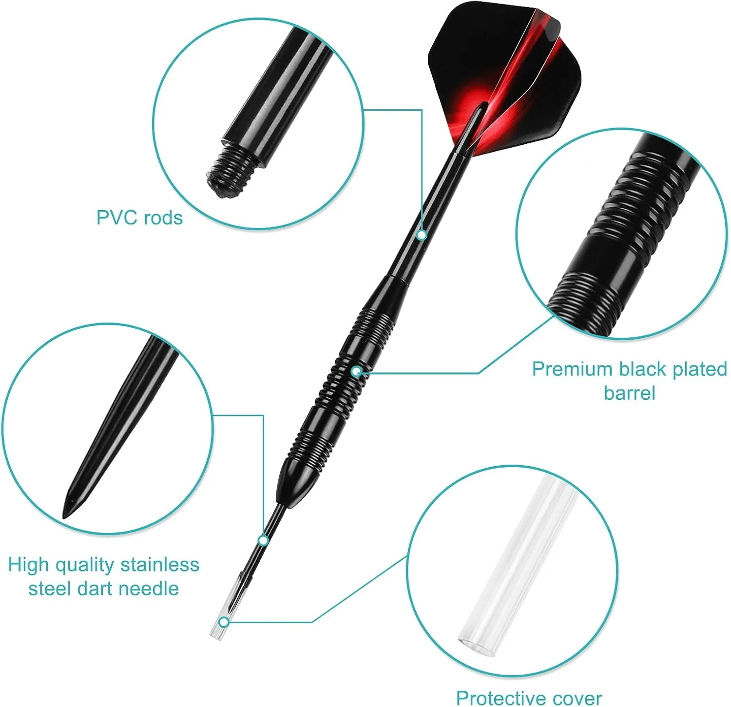 Accmor Steel Tip Darts,12 Pcs Metal Darts Set, 24G Professional Metal Tip Darts, Darts for Dartboard, Dart Flights for Adults