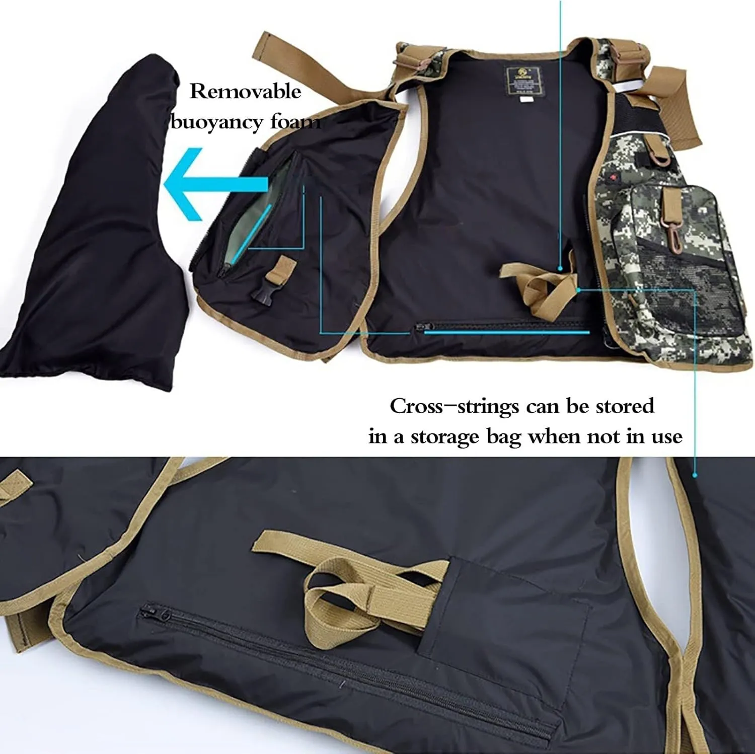 Adults Fly Fishing Vest, Buoyancy Aid with Multi Pockets and Reflective Stripe Fishing Swim Vest for Fishing Sailing Surfing Kayaking Water Sports
