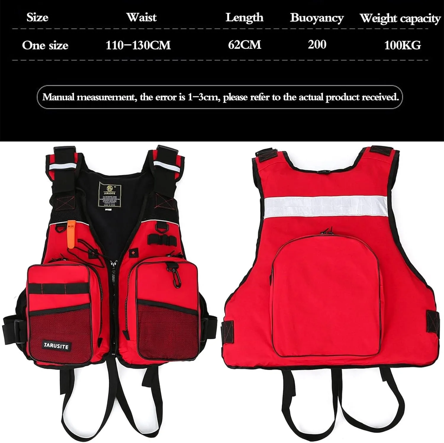 Adults Fly Fishing Vest, Buoyancy Aid with Multi Pockets and Reflective Stripe Fishing Swim Vest for Fishing Sailing Surfing Kayaking Water Sports