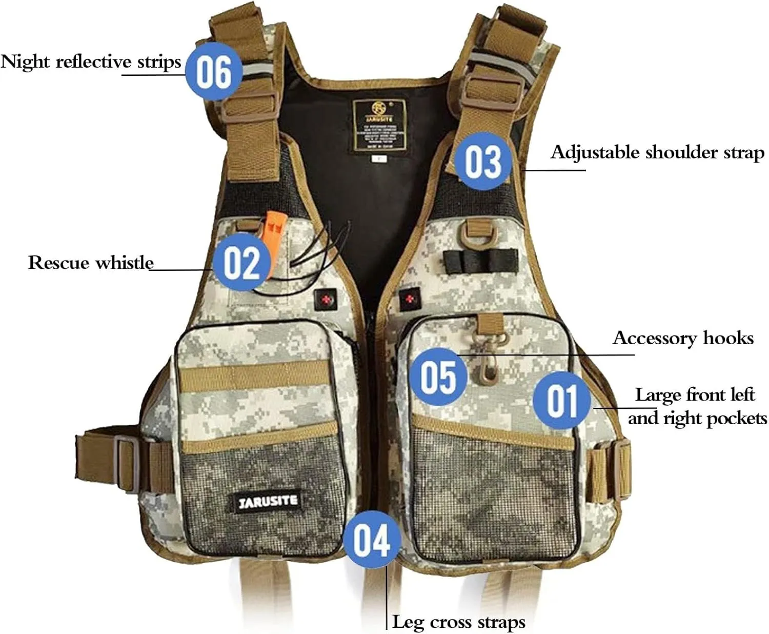 Adults Fly Fishing Vest, Buoyancy Aid with Multi Pockets and Reflective Stripe Fishing Swim Vest for Fishing Sailing Surfing Kayaking Water Sports