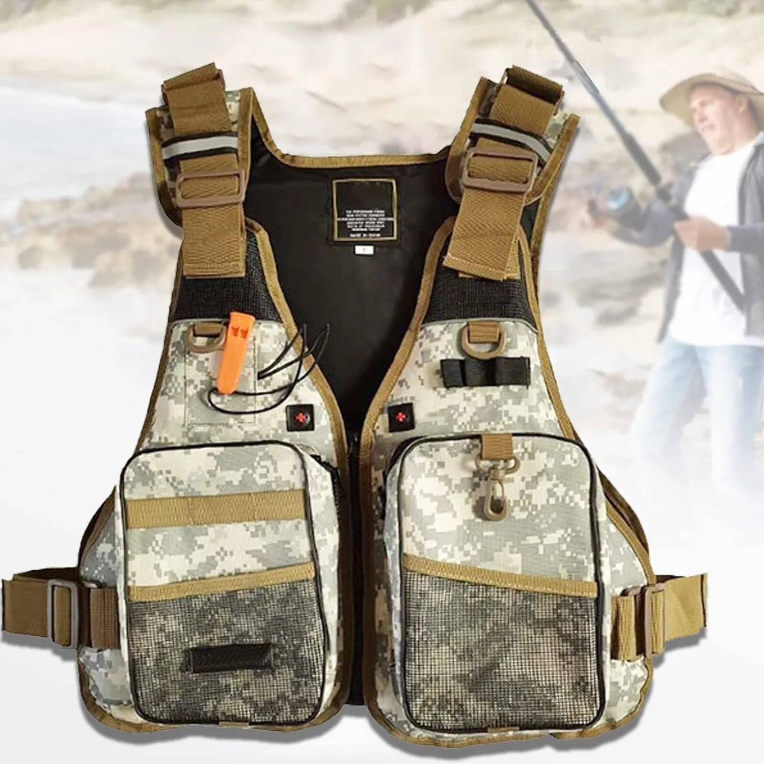 Adults Fly Fishing Vest, Buoyancy Aid with Multi Pockets and Reflective Stripe Fishing Swim Vest for Fishing Sailing Surfing Kayaking Water Sports
