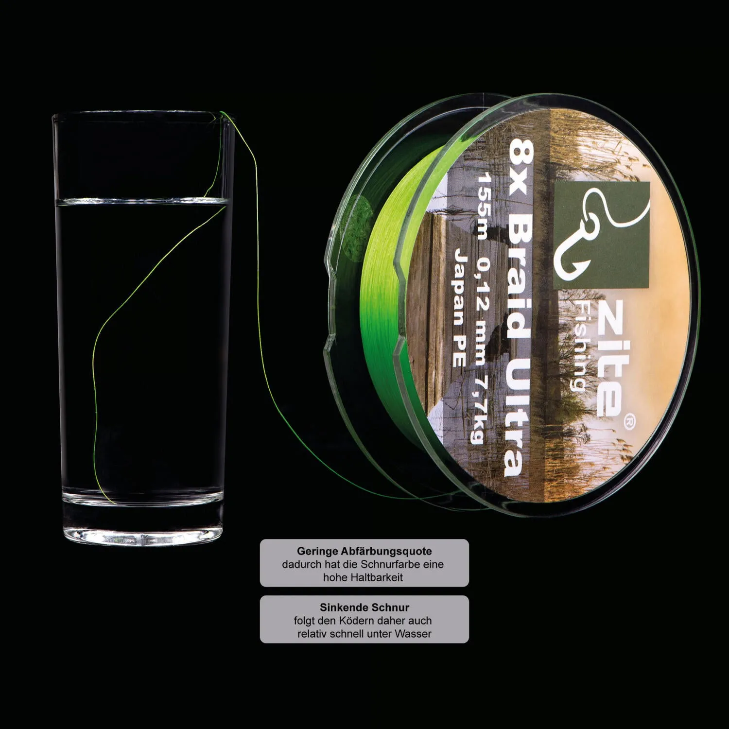 Braided line 8x Japan PE braided Zander 155m 0.12mm Zite Fishing, neon green