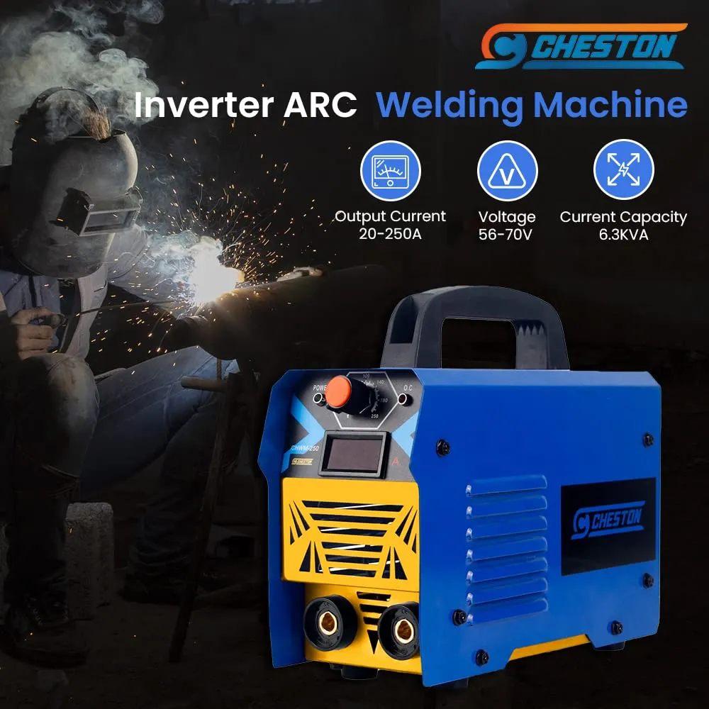 Cheston CHWM-250 Inverter Welding Machine LED Display Hot Start Welder Tool with Welding Cables, Goggles, Welding Rods & Other Accessories