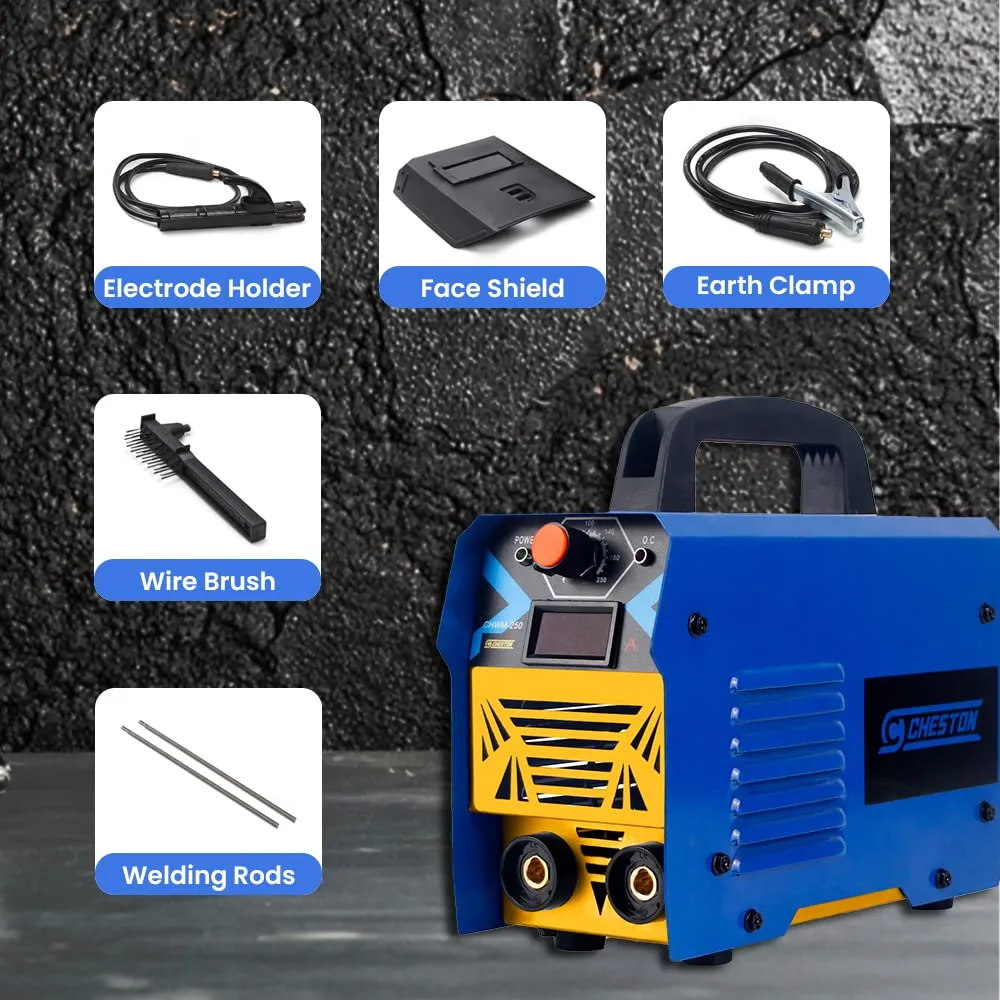 Cheston CHWM-250 Inverter Welding Machine LED Display Hot Start Welder Tool with Welding Cables, Goggles, Welding Rods & Other Accessories