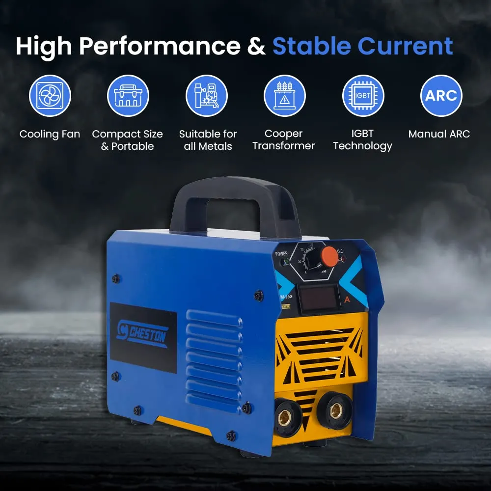 Cheston CHWM-250 Inverter Welding Machine LED Display Hot Start Welder Tool with Welding Cables, Goggles, Welding Rods & Other Accessories