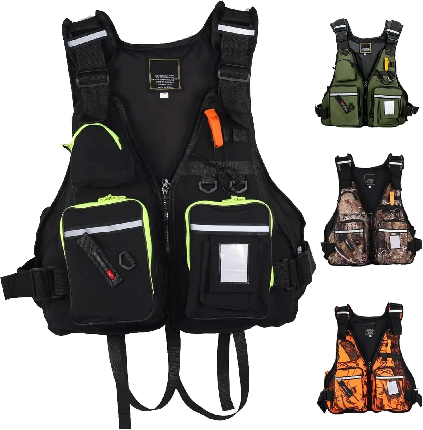 Fishing Safety Life Vest Adjustable and Comfortable Life Jacket with Multiple Pockets and Reflective Strips for Kayaking Fishing and Surfing(Black)