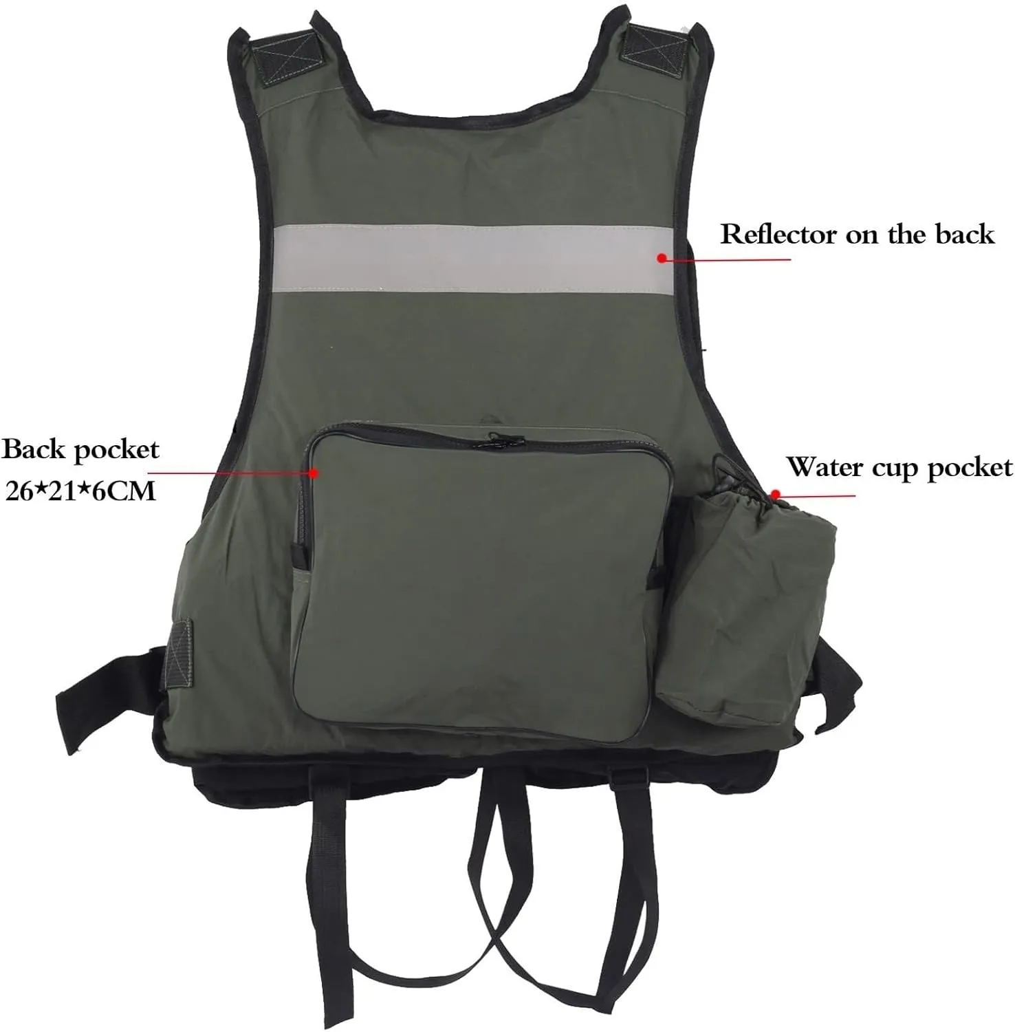Fishing Safety Life Vest Adjustable and Comfortable Life Jacket with Multiple Pockets and Reflective Strips for Kayaking Fishing and Surfing(Black)