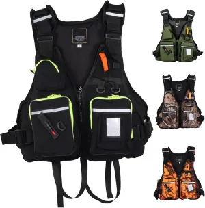 Fishing Safety Life Vest Adjustable and Comfortable Life Jacket with Multiple Pockets and Reflective Strips for Kayaking Fishing and Surfing(Black)
