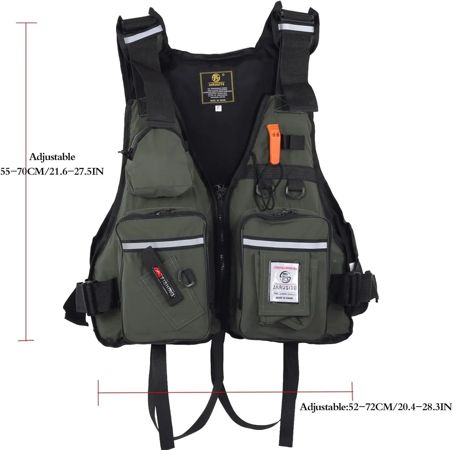 Fishing Safety Life Vest Adjustable and Comfortable Life Jacket with Multiple Pockets and Reflective Strips for Kayaking Fishing and Surfing(Black)