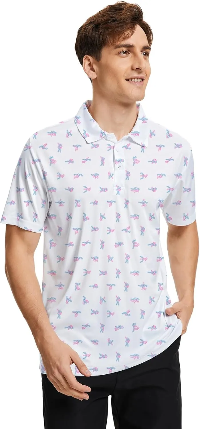 Funny Print Golf Shirts for Men Lightweight Dry-Fit Hawaiian Style Casual Polo with Stretch Fabric for Outdoor & Sports