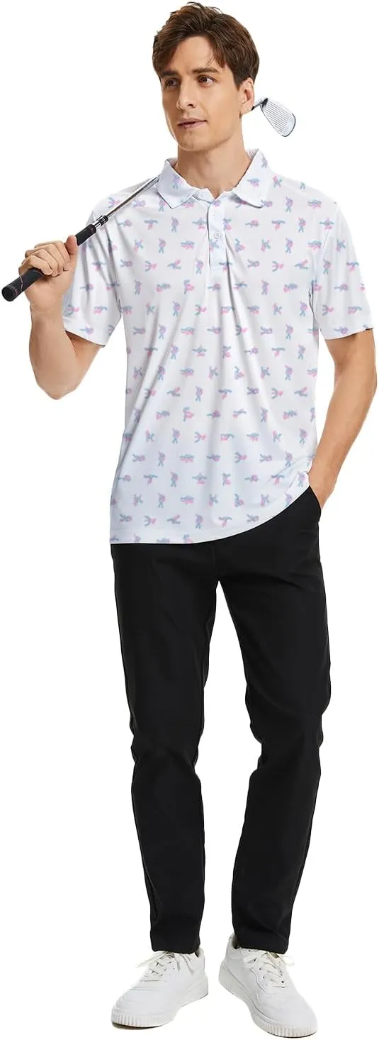 Funny Print Golf Shirts for Men Lightweight Dry-Fit Hawaiian Style Casual Polo with Stretch Fabric for Outdoor & Sports