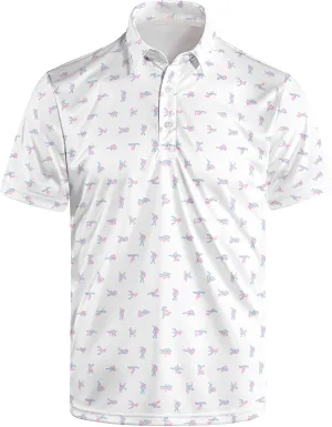 Funny Print Golf Shirts for Men Lightweight Dry-Fit Hawaiian Style Casual Polo with Stretch Fabric for Outdoor & Sports
