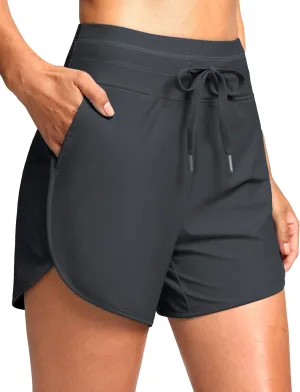 G Gradual Women's 4'' High Waisted Swim Board Shorts Quick Dry Swimming Bathing Suit Bottoms for Women with Pockets Liner