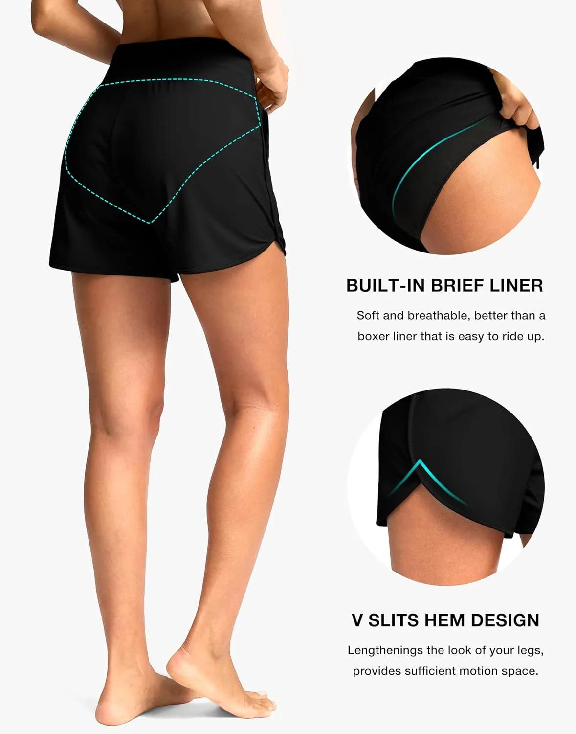 G Gradual Women's 4'' High Waisted Swim Board Shorts Quick Dry Swimming Bathing Suit Bottoms for Women with Pockets Liner