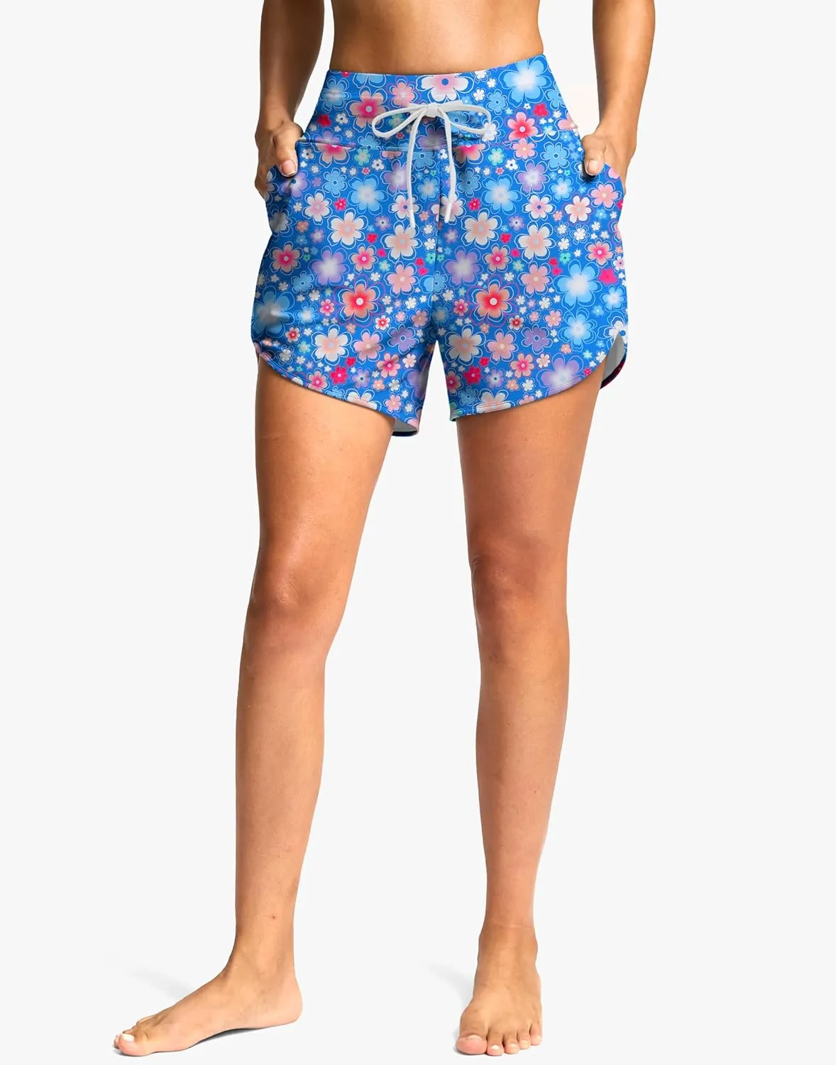 G Gradual Women's 4'' High Waisted Swim Board Shorts Quick Dry Swimming Bathing Suit Bottoms for Women with Pockets Liner
