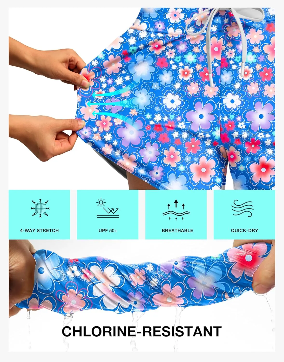 G Gradual Women's 4'' High Waisted Swim Board Shorts Quick Dry Swimming Bathing Suit Bottoms for Women with Pockets Liner