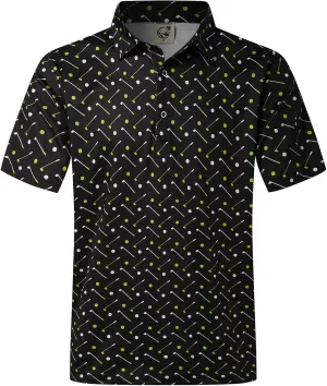 Hardaddy Men's Moisture Wicking Polo Shirts Printed Dry Fit Short Sleeve Collared Golf Shirt