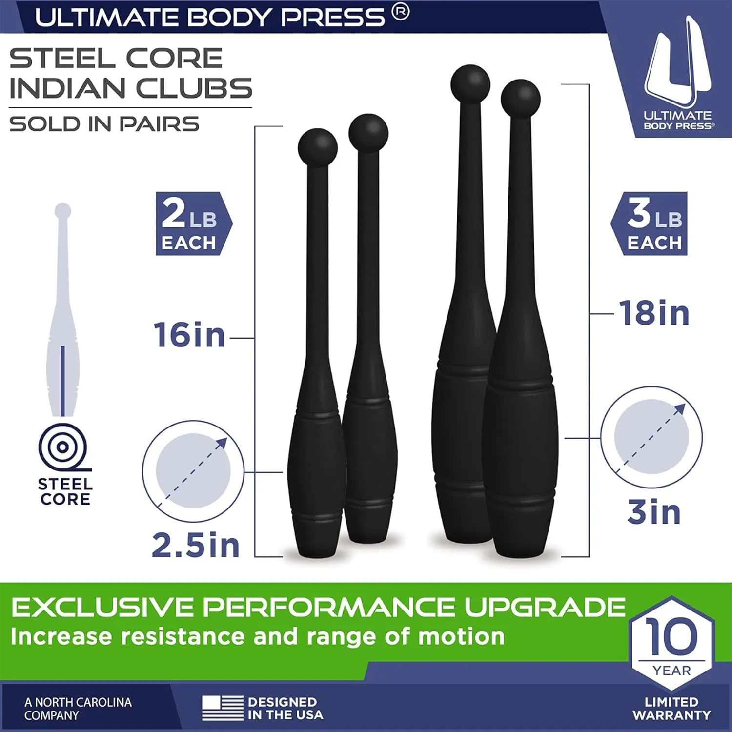 Indian Clubs - 1lb, 2lb and 3lbs Pairs by Ultimate Body Press