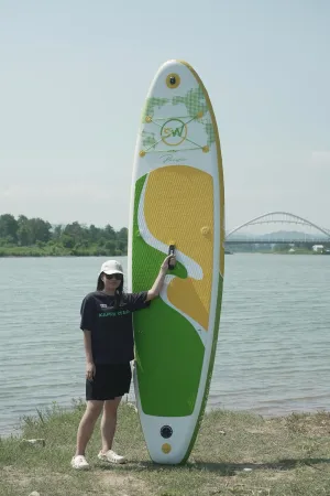 Kaimei Inflatable Paddle Board for Beginners - 11' Long, 6" Thick & Wide (34") for Surfing, Touring, Fishing & All-Water Use w/Accessories