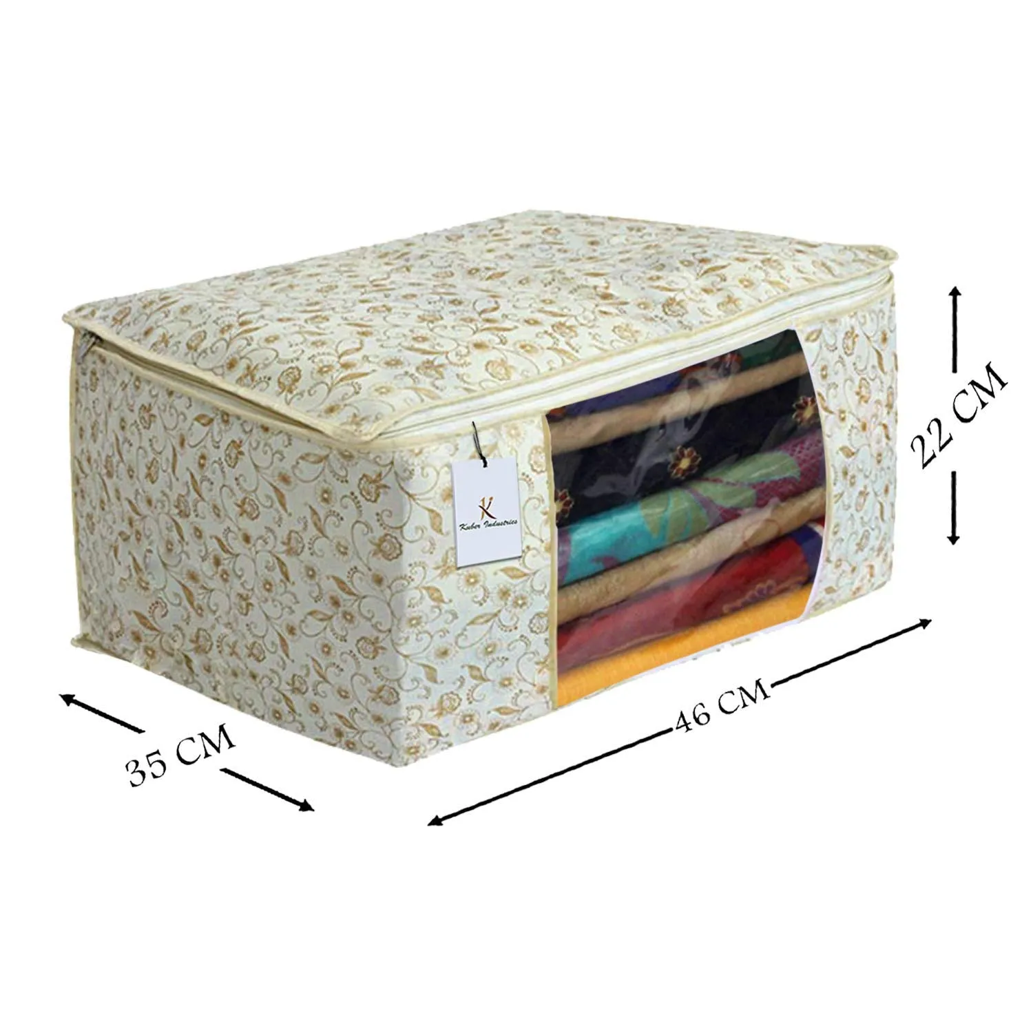 Kuber Industries Non-Woven Metallic Print 3 Piece Non Woven Saree Cover Set (Brown)