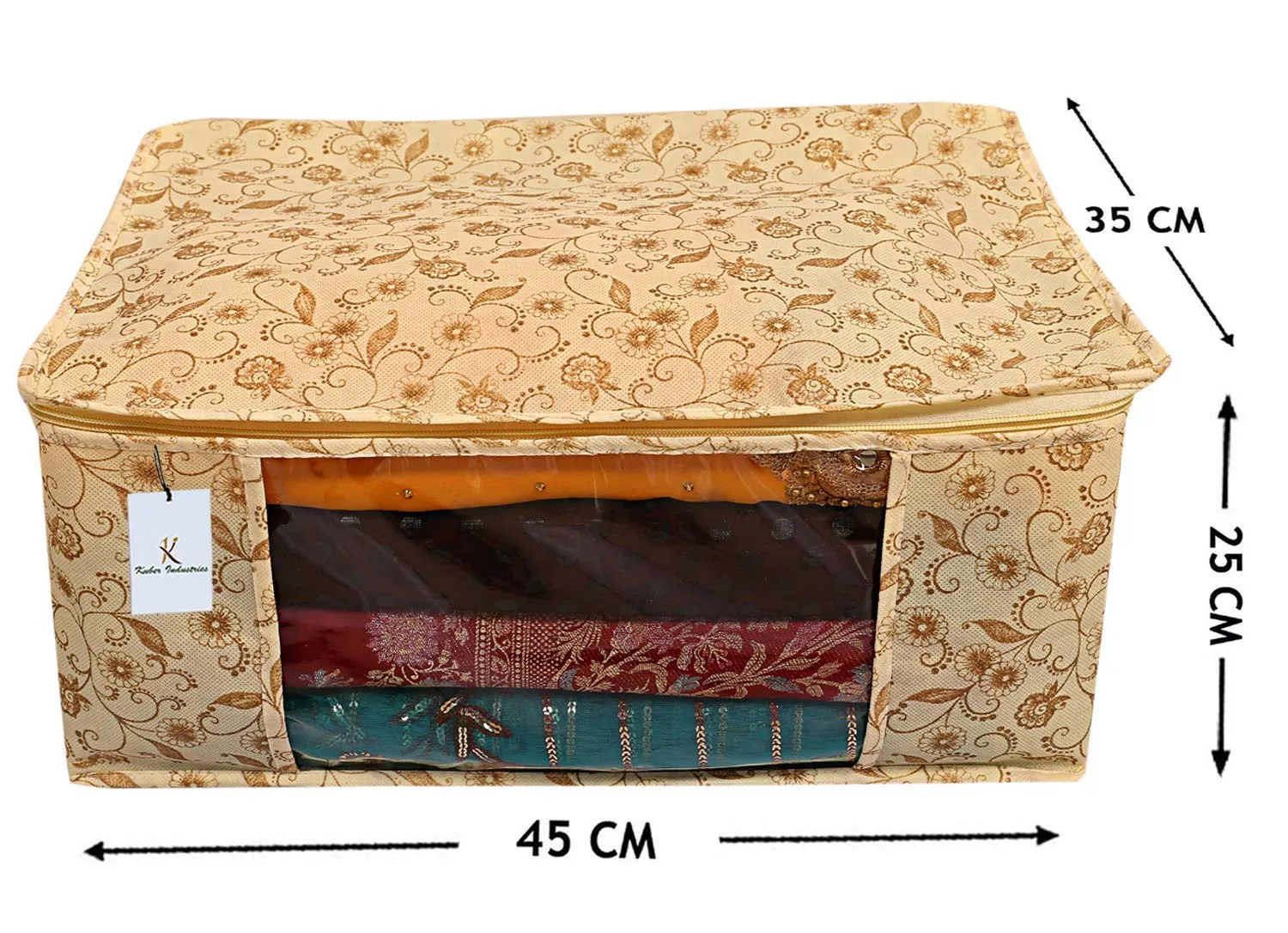 Kuber Industries Non-Woven Metallic Print 3 Piece Non Woven Saree Cover Set (Brown)