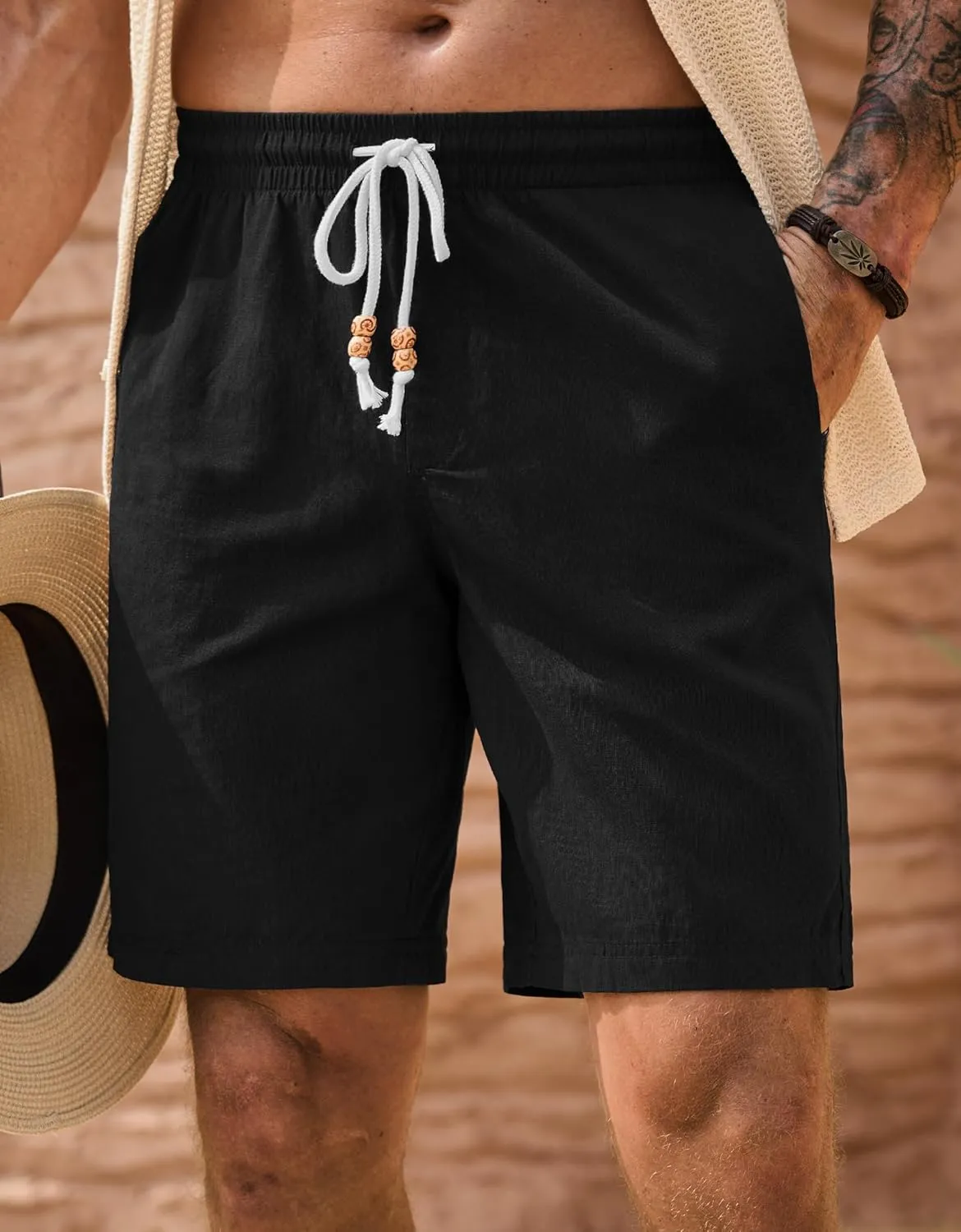 Men's Casual Cotton Shorts Drawstring 8 Inch Summer Vacation Shorts with Pockets (S-XXL)