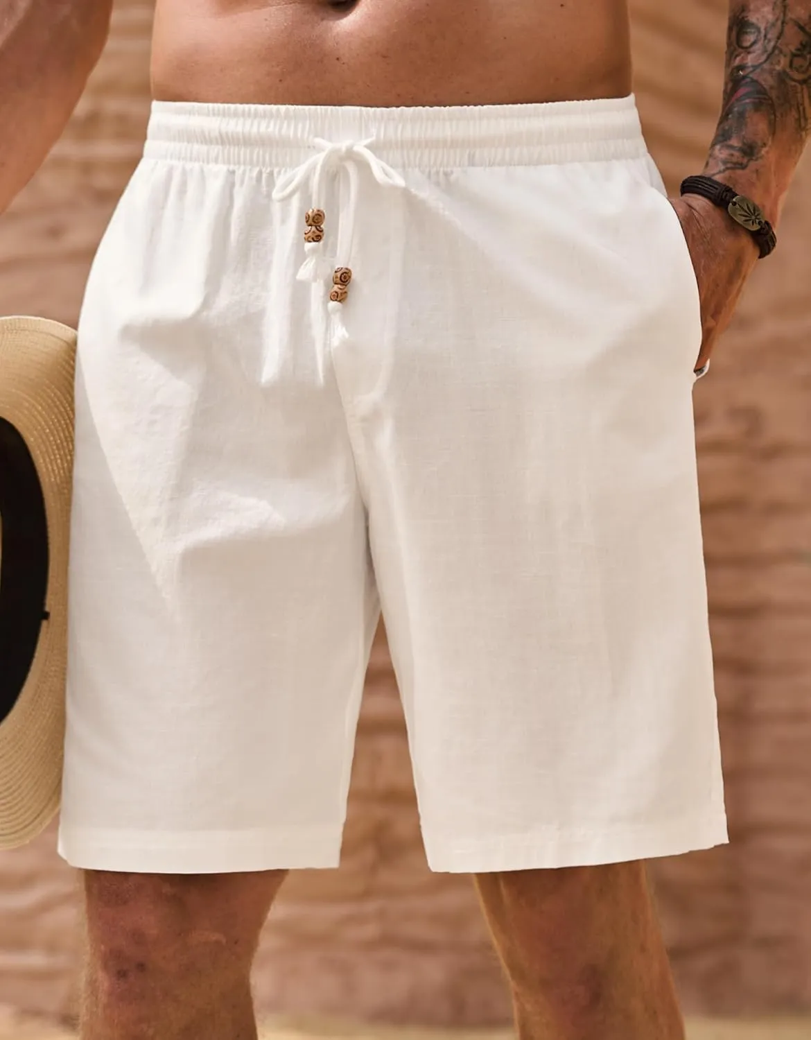 Men's Casual Cotton Shorts Drawstring 8 Inch Summer Vacation Shorts with Pockets (S-XXL)