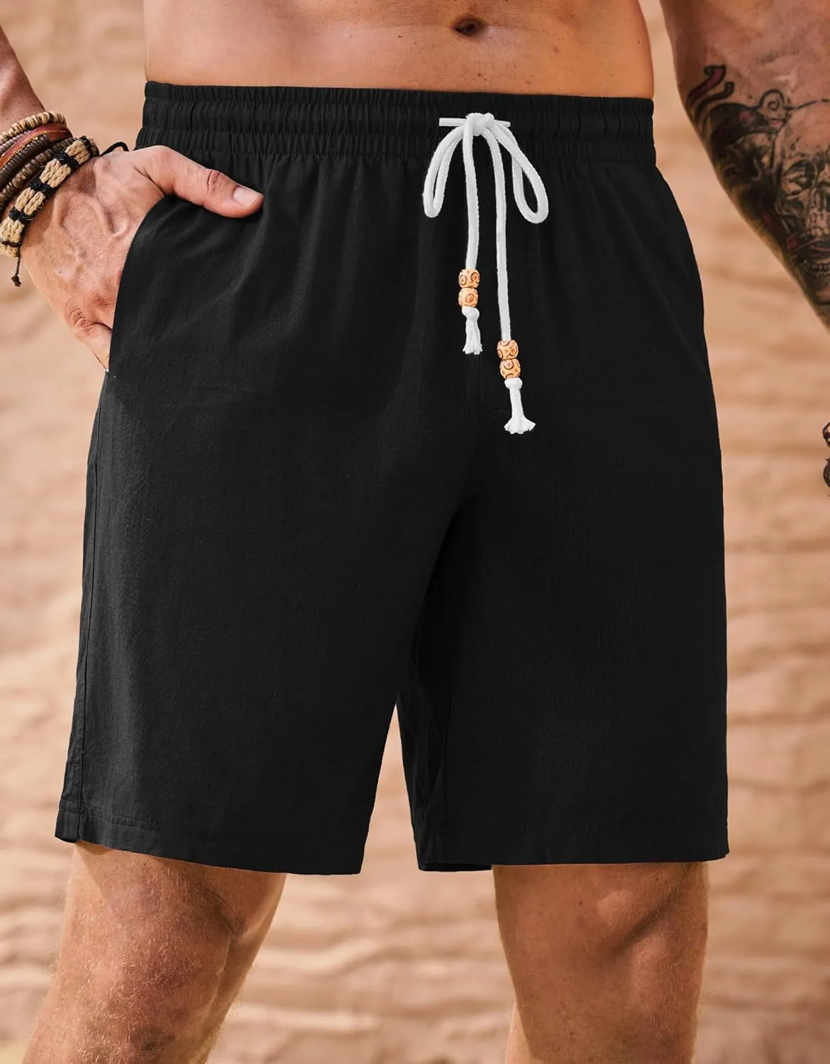 Men's Casual Cotton Shorts Drawstring 8 Inch Summer Vacation Shorts with Pockets (S-XXL)