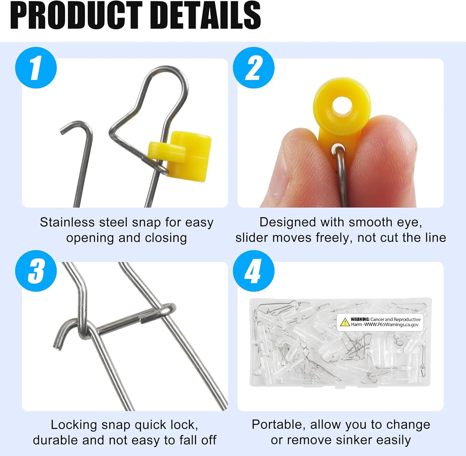 OROOTL Fishing Line Sinker Slides, 10-50pcs Heavy Duty Sinker Weights Connector with Duo Lock Snap Fishing Line Slider Catfishing Tackle Accessories