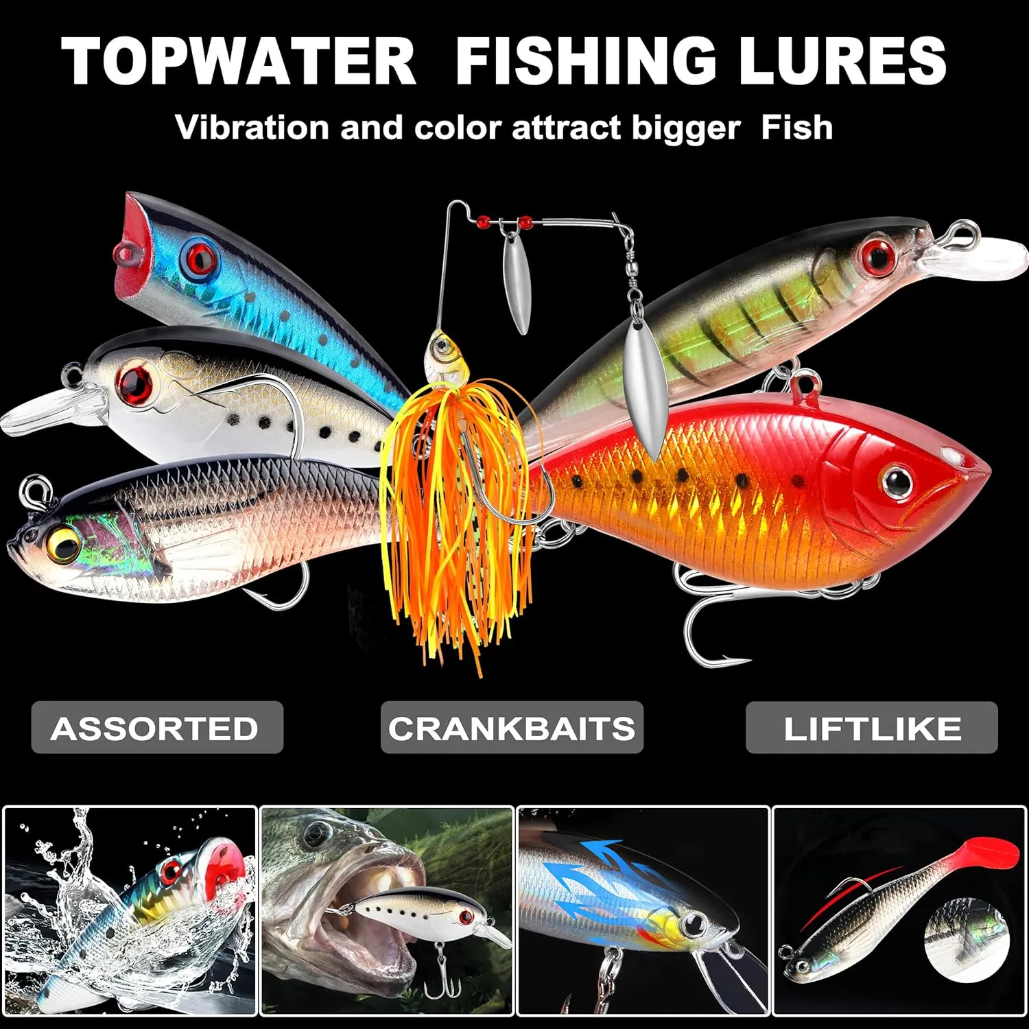 PLUSINNO Fishing Lures, 292/210Pcs Tackle Box with Tackle Included, Crankbaits, Hooks, Weights, Fishing Accessories kit, Fishing Bait Lure Gear Kit Gift for Men Bass,Trout