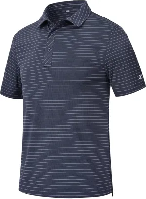 QPNGRP Golf Shirts for Men Short Sleeve Striped Casual Performance Collared Mens Polo Shirts