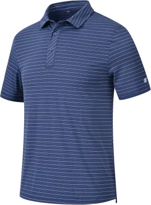 QPNGRP Golf Shirts for Men Short Sleeve Striped Casual Performance Collared Mens Polo Shirts