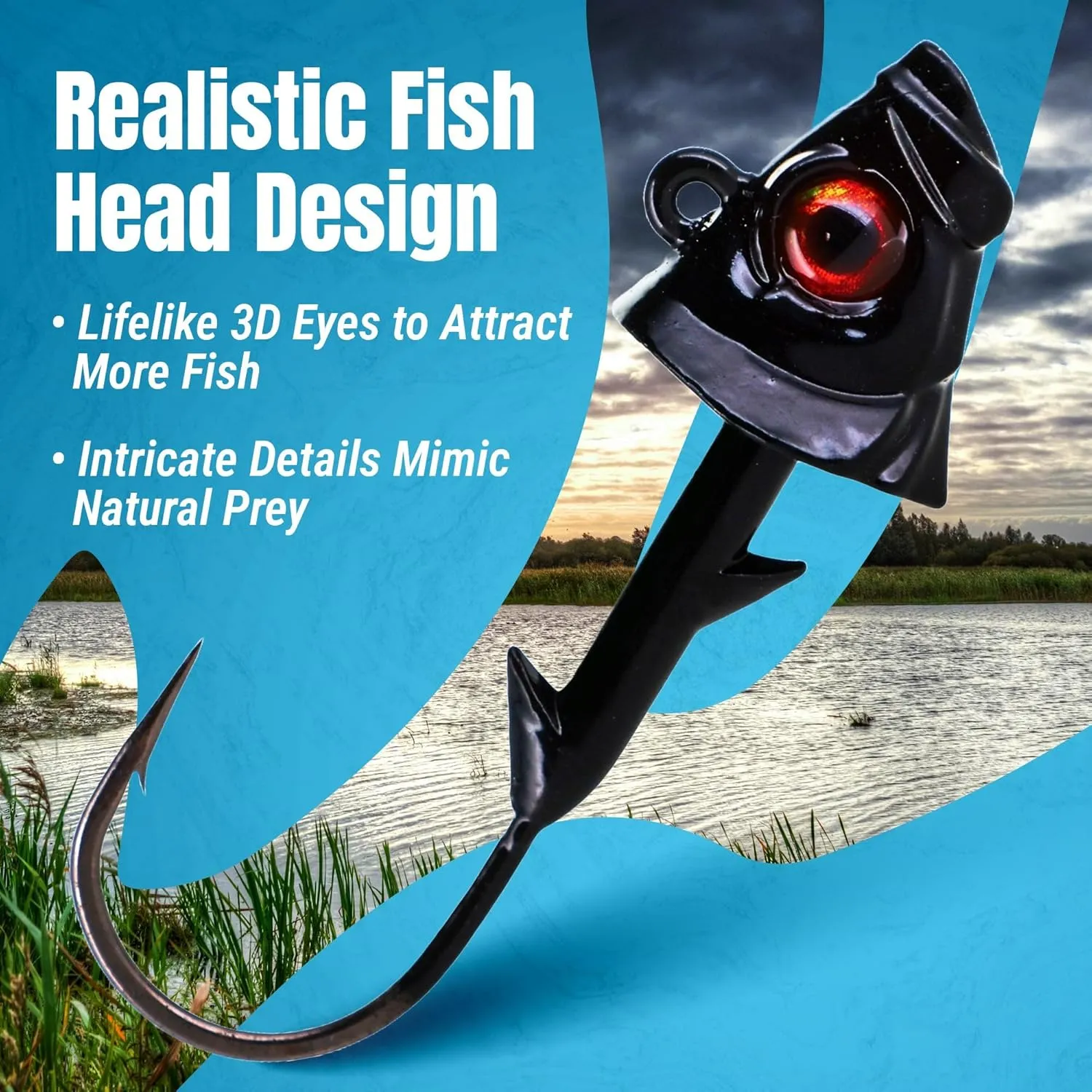 Reaction Tackle Tungsten Swimbait Jig Head/Weighted Hooks for Saltwater and Freshwater/Realistic Fish Jig Head (5 Pack)