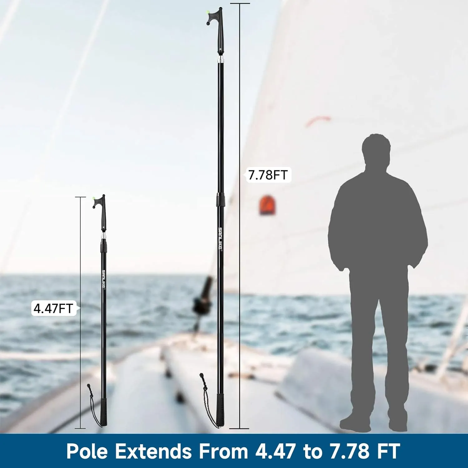 SAN LIKE Telescopic Boat Hook-Durable Boat Hook for Docking with Telescoping Extension Pole Aluminum or Fiberglass Pole Boat Hook Rust-Resistant Sturdy Float Docking Pole with Luminous Bead