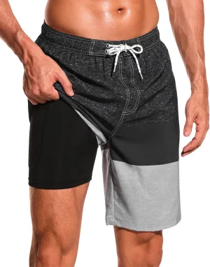 SILKWORLD Mens Swim Trunks with Compression Liner 9" Beach Board Shorts Men 2 in 1 Quick Dry Bathing Suit with Pockets