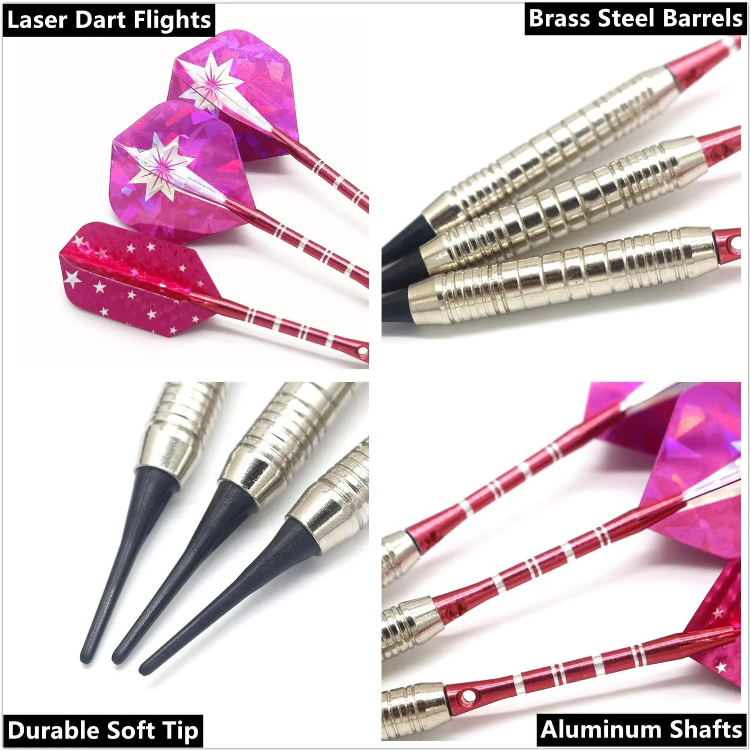 Soft Tip Darts Set for Electronic Dart Board 18/22g Plastic Tip Darts Set with Brass Barrels&Aluminum Shafts, 6 Flights 3 Spare Plastic Dart Shaft 20 Soft Tips Portable Case