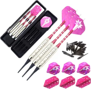 Soft Tip Darts Set for Electronic Dart Board 18/22g Plastic Tip Darts Set with Brass Barrels&Aluminum Shafts, 6 Flights 3 Spare Plastic Dart Shaft 20 Soft Tips Portable Case