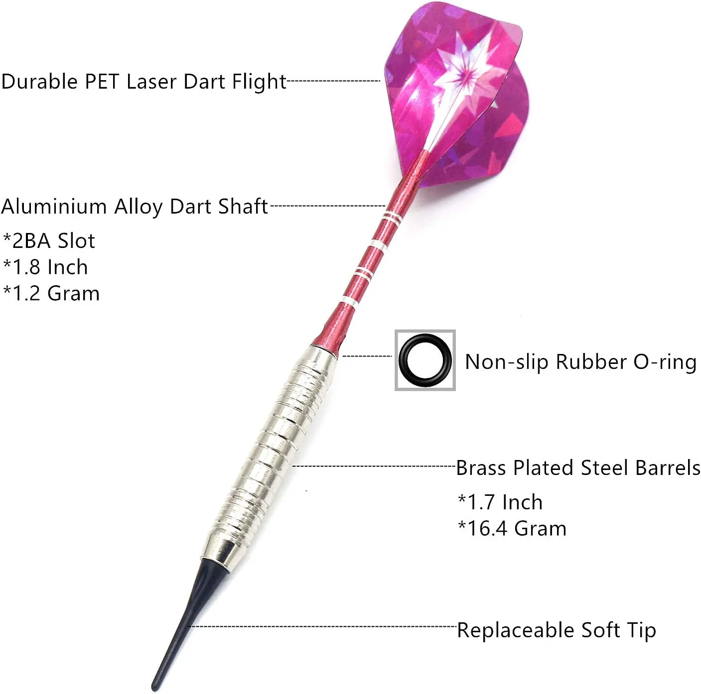 Soft Tip Darts Set for Electronic Dart Board 18/22g Plastic Tip Darts Set with Brass Barrels&Aluminum Shafts, 6 Flights 3 Spare Plastic Dart Shaft 20 Soft Tips Portable Case