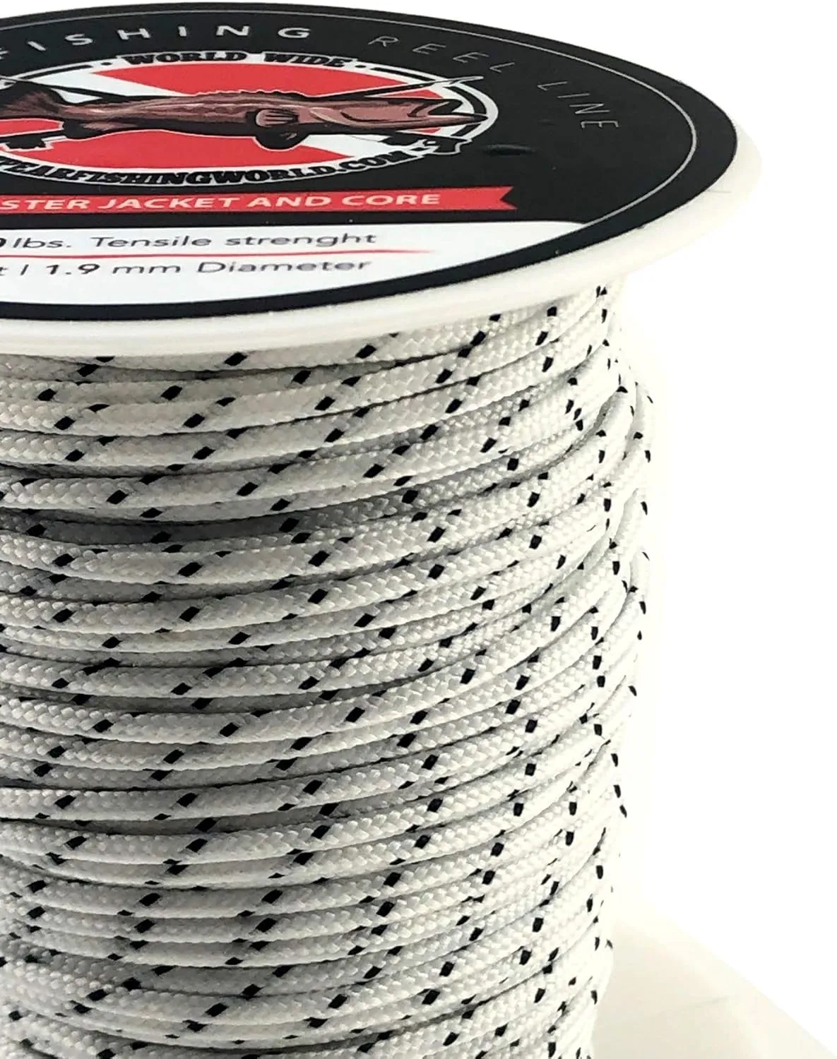 Speargun Reel or Shooting Line 1.9 mm White with Tracer - 100% Polyester - 380 Lbs Strength - 150 ft Spool