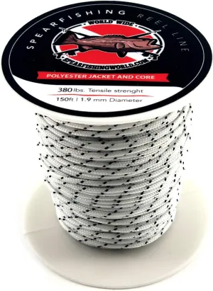Speargun Reel or Shooting Line 1.9 mm White with Tracer - 100% Polyester - 380 Lbs Strength - 150 ft Spool