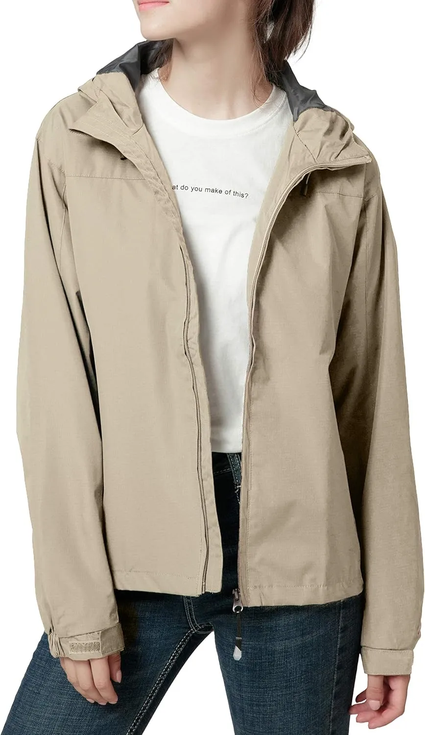 Spmor Women's Waterproof Rain Jacket Windproof Hooded Windbreaker Lightweight Raincoat
