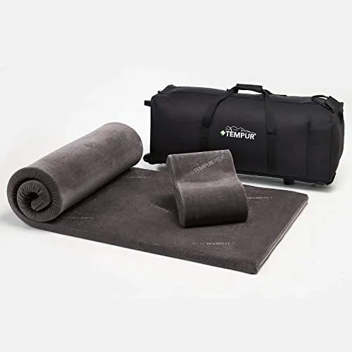 Tempur-Pedic Set-Includes Travel Size TEMPUR-Neck Pillow, Mattress Overlay, and Carry Bag, Gray