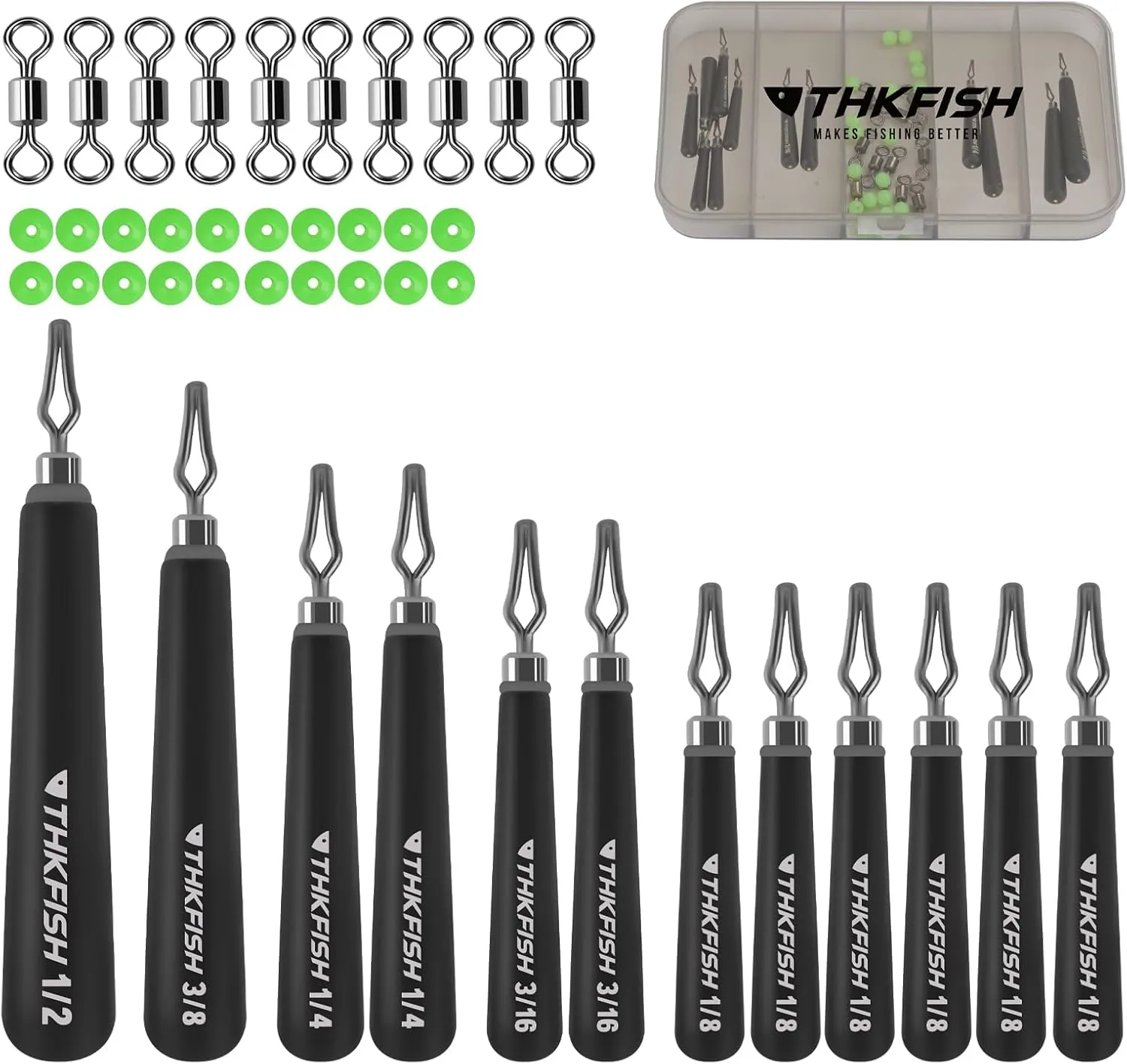 THKFISH Tungsten Drop Shot Weights Kit, Skinny Drop Shot Weights Kit, Teardrop Drop Shot Weight with Fishing Beads and Swivel for Bass Fishing, 97% Density Tungsten Fishing Weights