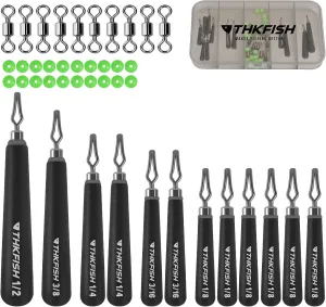 THKFISH Tungsten Drop Shot Weights Kit, Skinny Drop Shot Weights Kit, Teardrop Drop Shot Weight with Fishing Beads and Swivel for Bass Fishing, 97% Density Tungsten Fishing Weights