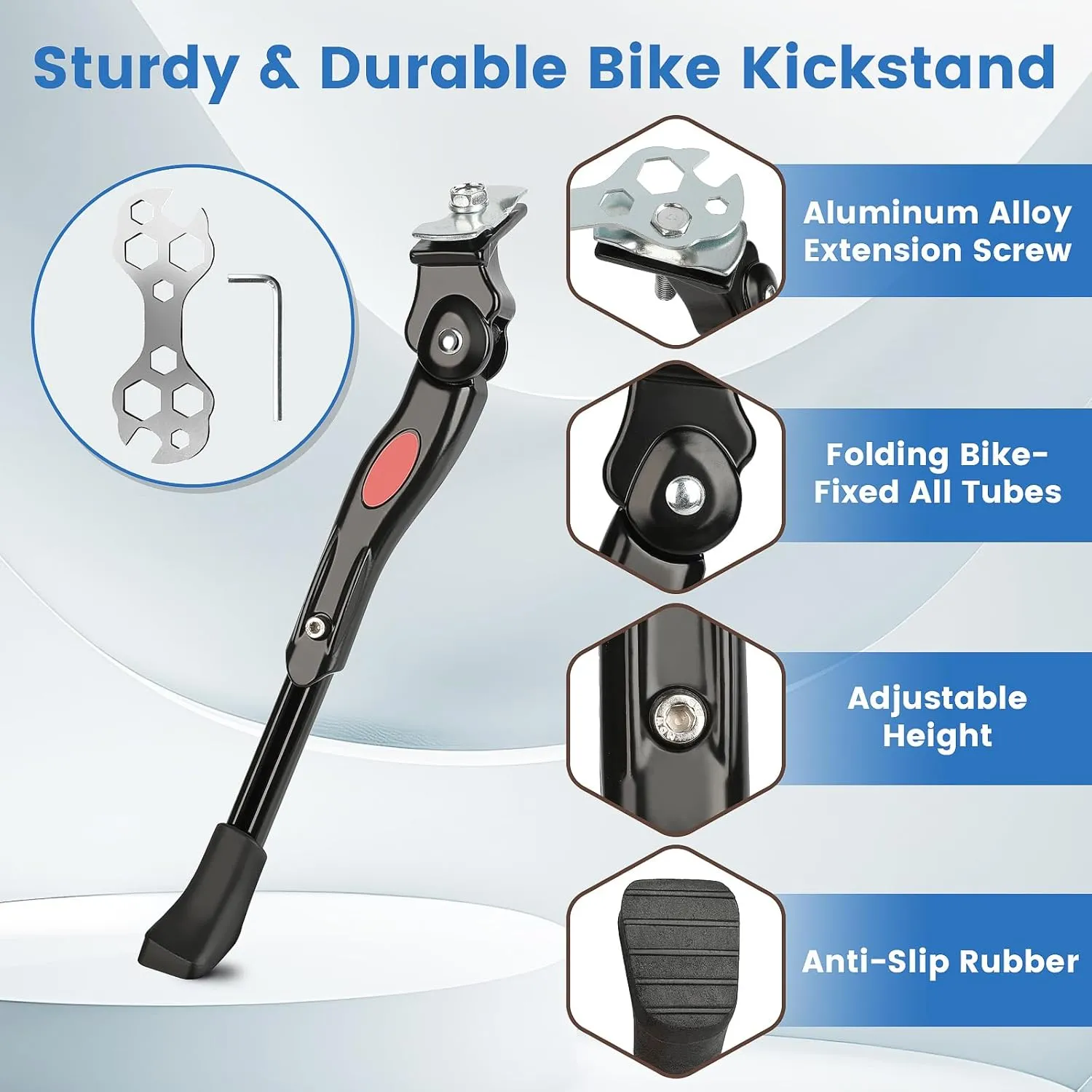 VECKUSON Kickstand for Kids Bike, Bicycle Kickstands Center Mount for 16 18 20 22 Inch Bicycles Adjustable Aluminum Alloy Kickstands for 16-18-20inch 18-20-22inch Mountain Bike