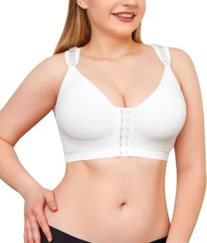 Wonderience Post-Surgical Bra Wide Adjustable Straps with Front Closure Wirefree